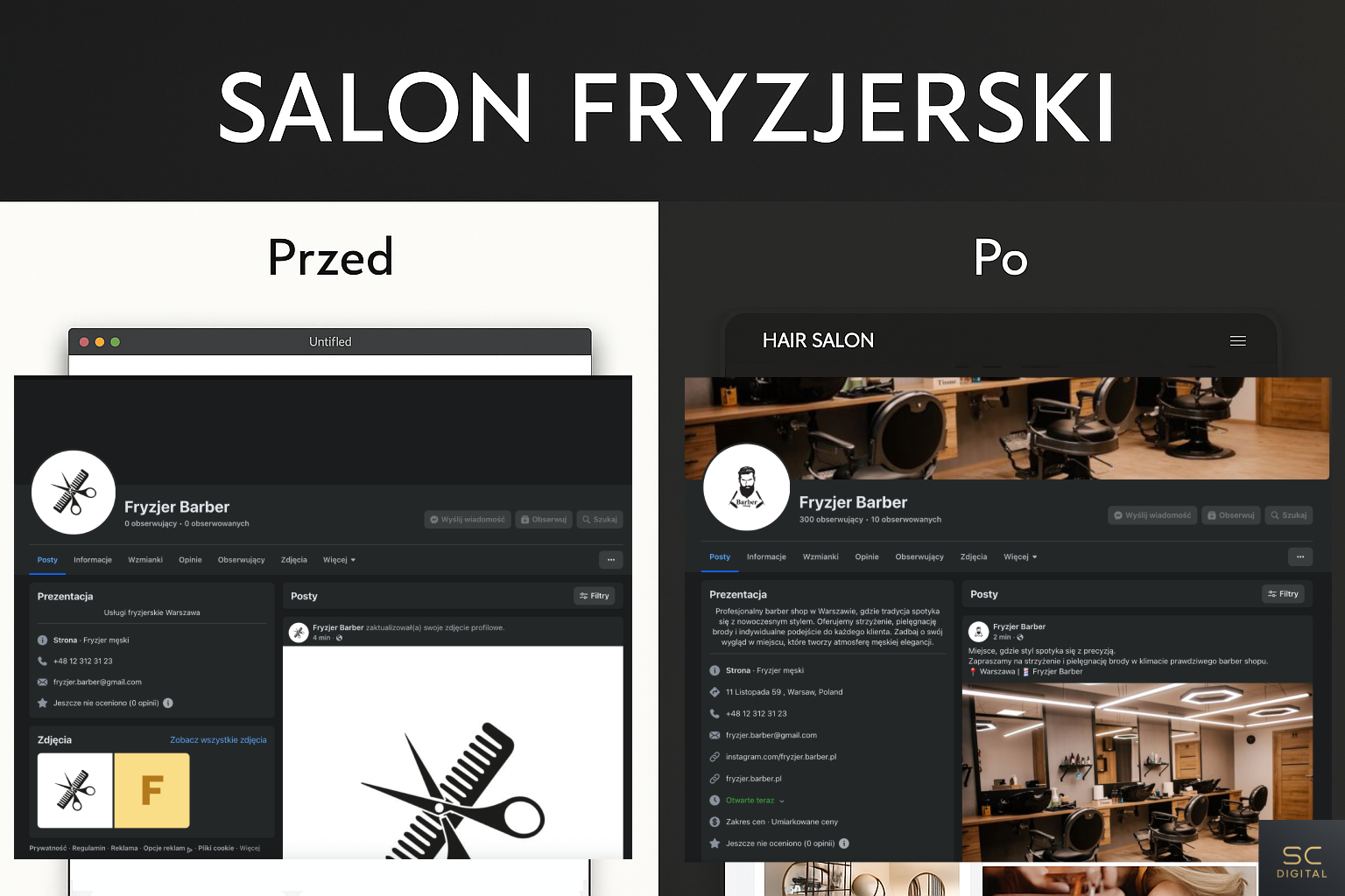 Metamorfoza strony firmowej salony fryzjerskiego - przed i po.