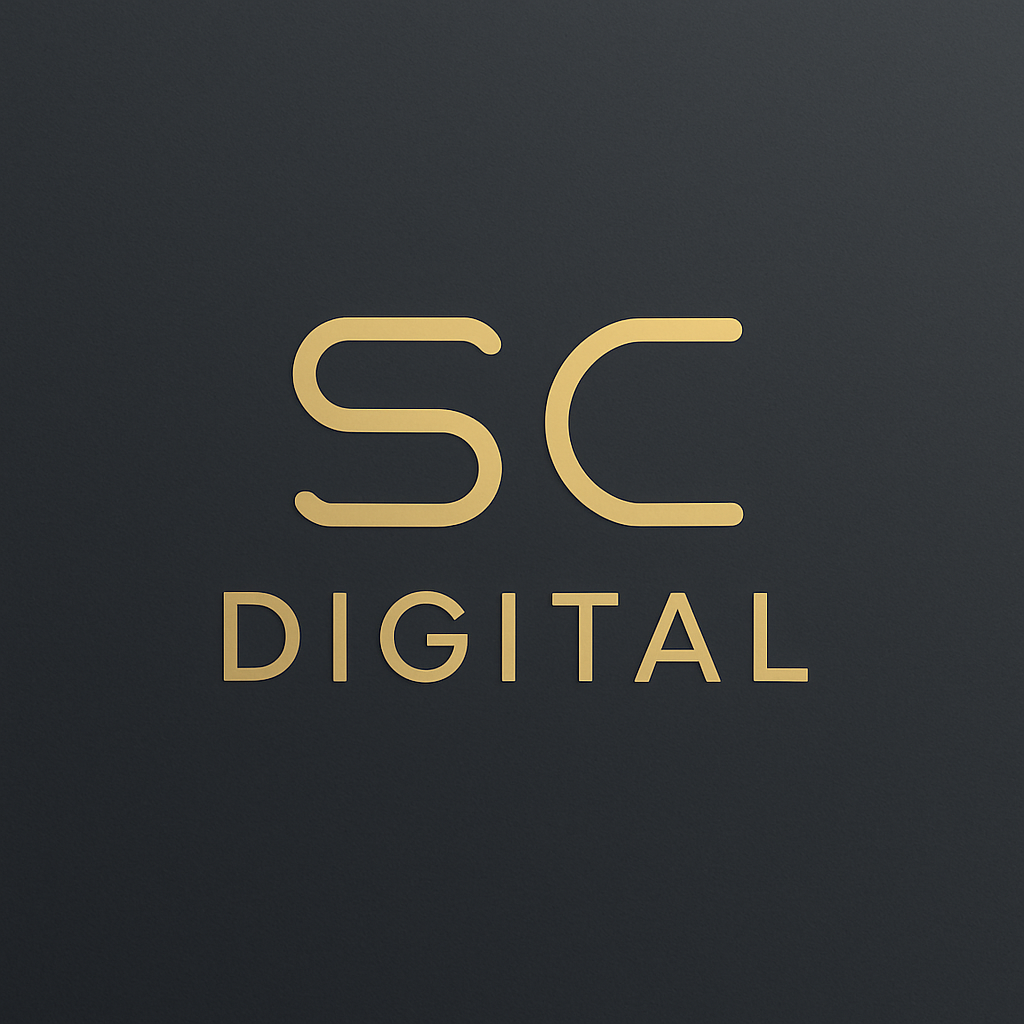 Logo SC Digital - minimalistyczny znak marki marketingowej w kolorze złota na ciemnym tle