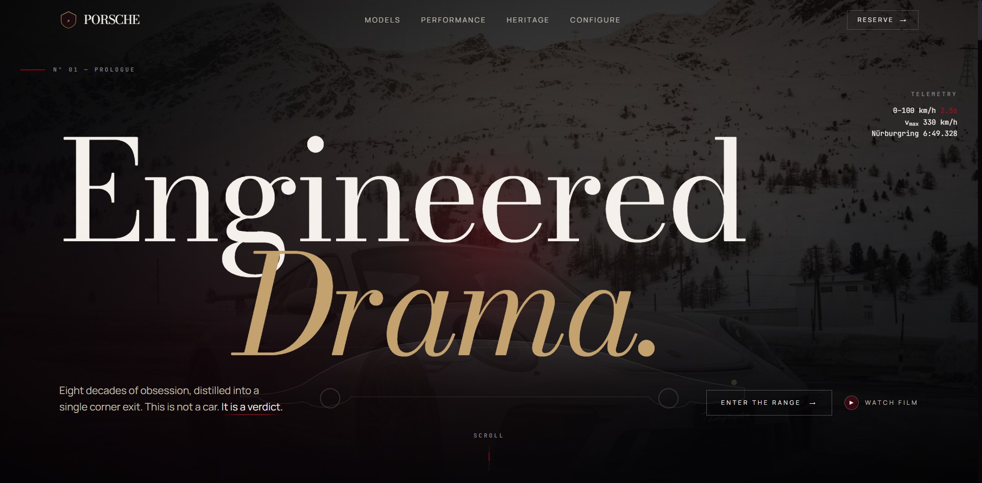 Porsche Cinematic - kinowy koncept landing page