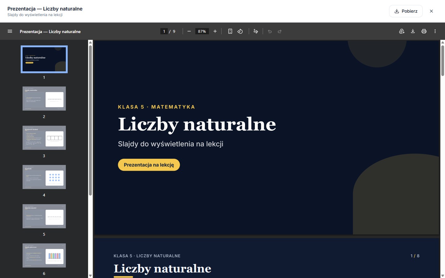 Podgląd prezentacji w aplikacji Korepetycje z Matematyki